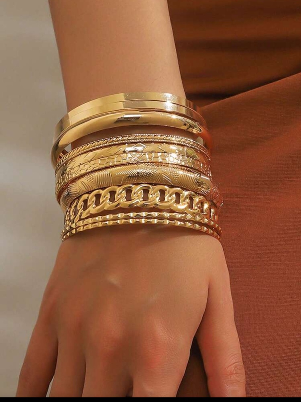 Gold Tone Stackable Bangle Bracelet Set - Women